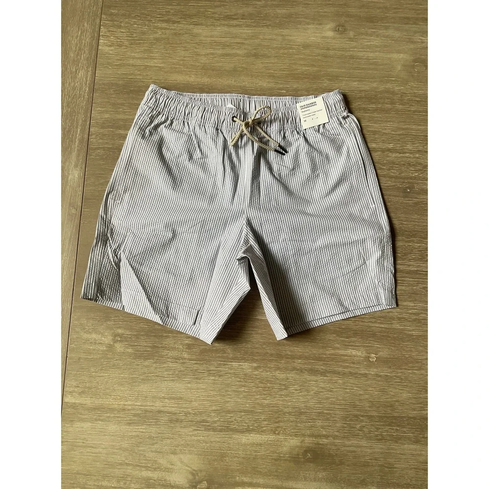 Fair Harbor Bayberry Trunk Swim Shorts Grey Seersucker Medium New With Tags